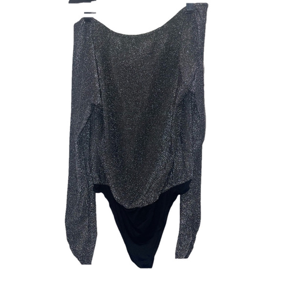 NWT Kori Bodysuit Women Small Metallic Lurex Knit Long Sleeve Sparkly Black NYE - Picture 4 of 6